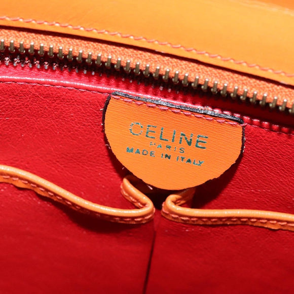 CELINE Tote Bag Leather Gold Orange Auth BD725V