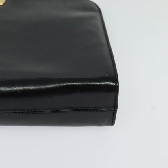 Salvatore Ferragamo Gancini Chain Shoulder Bag Leather Black Gold Auth BD726