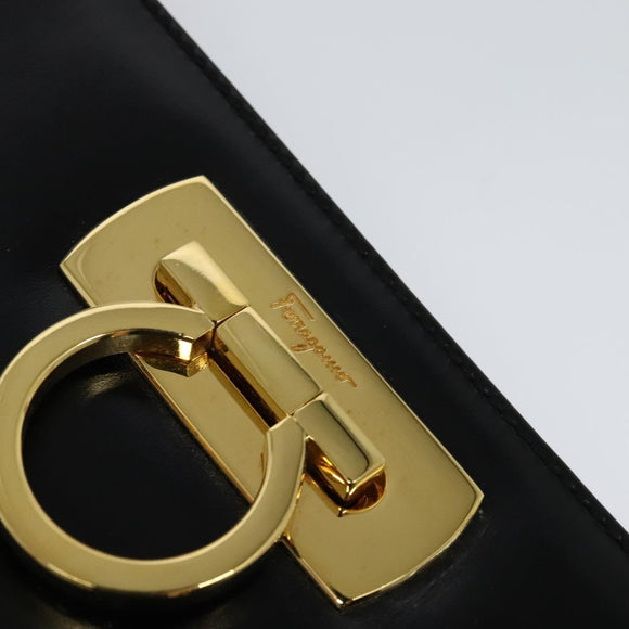Salvatore Ferragamo Gancini Chain Shoulder Bag Leather Black Gold Auth BD726