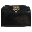 Salvatore Ferragamo Gancini Chain Shoulder Bag Leather Black Gold Auth BD726-13