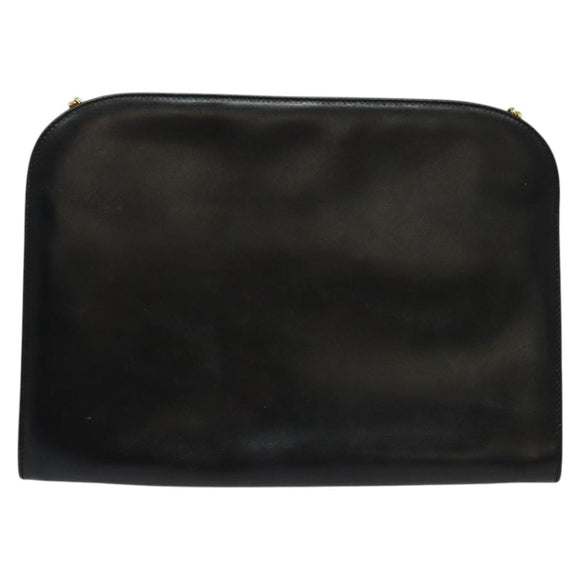 Salvatore Ferragamo Gancini Chain Shoulder Bag Leather Black Gold Auth BD726