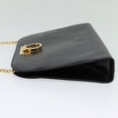 Salvatore Ferragamo Gancini Chain Shoulder Bag Leather Black Gold Auth BD726-3