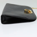 Salvatore Ferragamo Gancini Chain Shoulder Bag Leather Black Gold Auth BD726-4