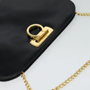 Salvatore Ferragamo Gancini Chain Shoulder Bag Leather Black Gold Auth BD726-6