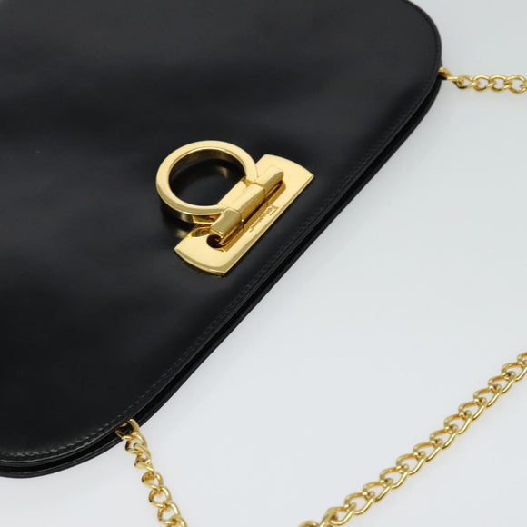 Salvatore Ferragamo Gancini Chain Shoulder Bag Leather Black Gold Auth BD726
