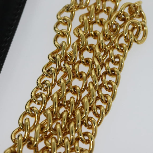 Salvatore Ferragamo Gancini Chain Shoulder Bag Leather Black Gold Auth BD726