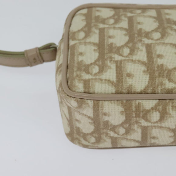 Christian Dior Romantic Pouch PVC Leather Beige Auth BD735