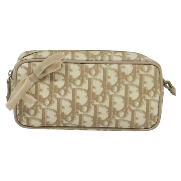 Christian Dior Romantic Pouch PVC Leather Beige Auth BD735