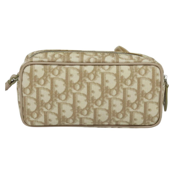 Christian Dior Romantic Pouch PVC Leather Beige Auth BD735