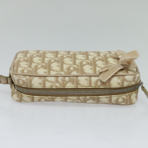 Christian Dior Romantic Pouch PVC Leather Beige Auth BD735