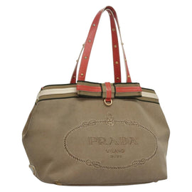 PRADA Tote Bag Canvas Beige Auth BD737