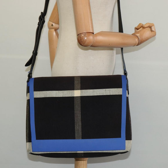 BURBERRY Shoulder Bag Canvas Black Blue Auth BD741V