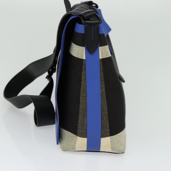 BURBERRY Shoulder Bag Canvas Black Blue Auth BD741V