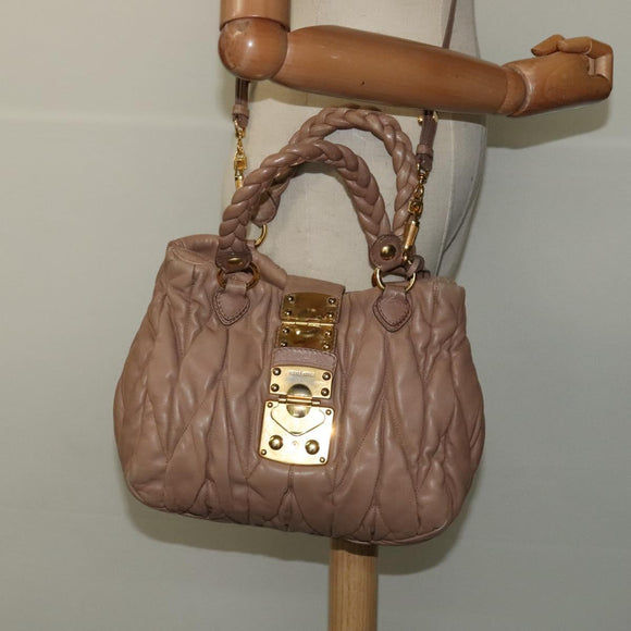 Miu Miu Hand Bag Leather 2way Pink Auth BD742