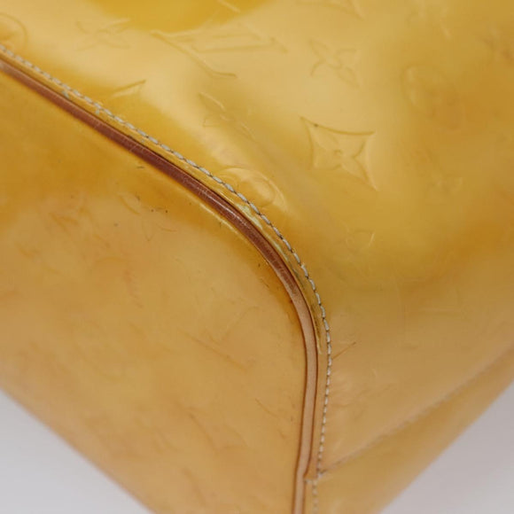 LOUIS VUITTON Monogram Vernis Houston Hand Bag Lime Yellow M91055 LV Auth BD751