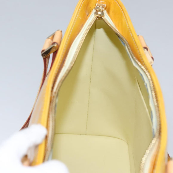 LOUIS VUITTON Monogram Vernis Houston Hand Bag Lime Yellow M91055 LV Auth BD751