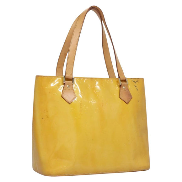 LOUIS VUITTON Monogram Vernis Houston Hand Bag Lime Yellow M91055 LV Auth BD751