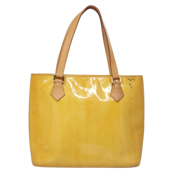 LOUIS VUITTON Monogram Vernis Houston Hand Bag Lime Yellow M91055 LV Auth BD751