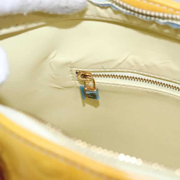 LOUIS VUITTON Monogram Vernis Houston Hand Bag Lime Yellow M91055 LV Auth BD751