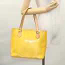 LOUIS VUITTON Monogram Vernis Houston Hand Bag Lime Yellow M91055 LV Auth BD751-25