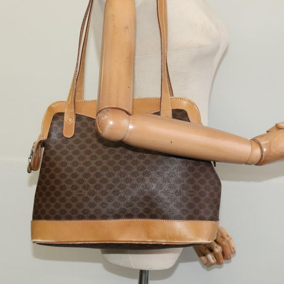 CELINE Macadam Canvas Cicada Shoulder Bag PVC Leather Brown Gold Auth BD771