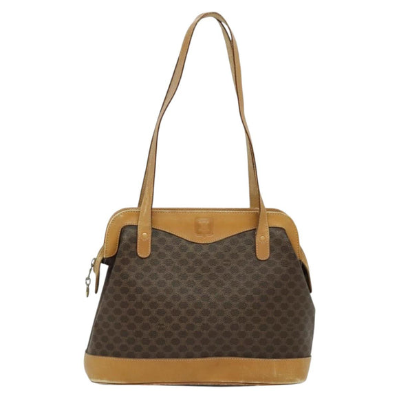 CELINE Macadam Canvas Cicada Shoulder Bag PVC Leather Brown Gold Auth BD771