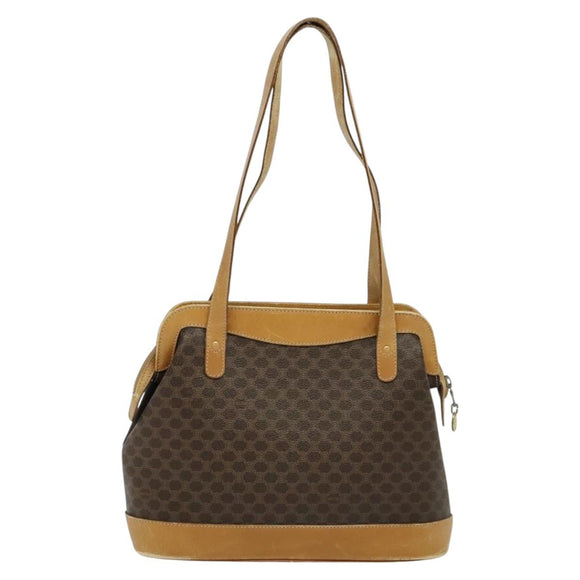 CELINE Macadam Canvas Cicada Shoulder Bag PVC Leather Brown Gold Auth BD771