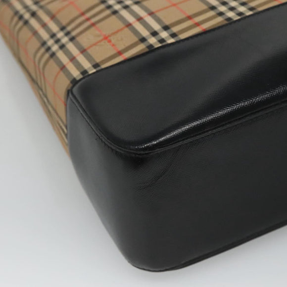 BURBERRY Nova Check Tote Bag Canvas Beige Gold Auth BD772