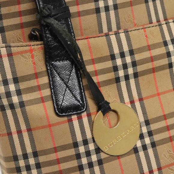 BURBERRY Nova Check Tote Bag Canvas Beige Gold Auth BD772