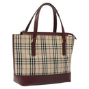 BURBERRY Nova Check Hand Bag Canvas Leather Beige Gold Auth BD809-1
