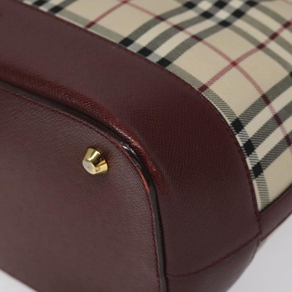 BURBERRY Nova Check Hand Bag Canvas Leather Beige Gold Auth BD809
