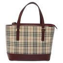 BURBERRY Nova Check Hand Bag Canvas Leather Beige Gold Auth BD809-13