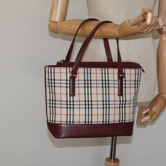 BURBERRY Nova Check Hand Bag Canvas Leather Beige Gold Auth BD809