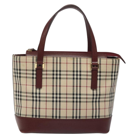 BURBERRY Nova Check Hand Bag Canvas Leather Beige Gold Auth BD809