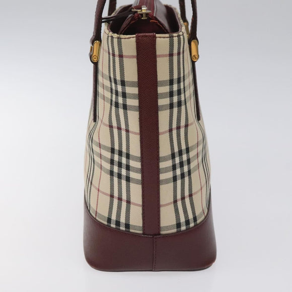 BURBERRY Nova Check Hand Bag Canvas Leather Beige Gold Auth BD809