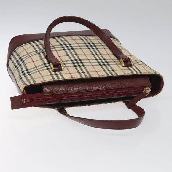 BURBERRY Nova Check Hand Bag Canvas Leather Beige Gold Auth BD809