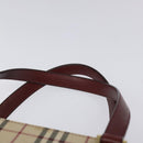 BURBERRY Nova Check Hand Bag Canvas Leather Beige Gold Auth BD809-8