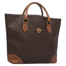 CELINE Macadam Canvas Hand Bag PVC Leather Gold Brown Auth BD816-1