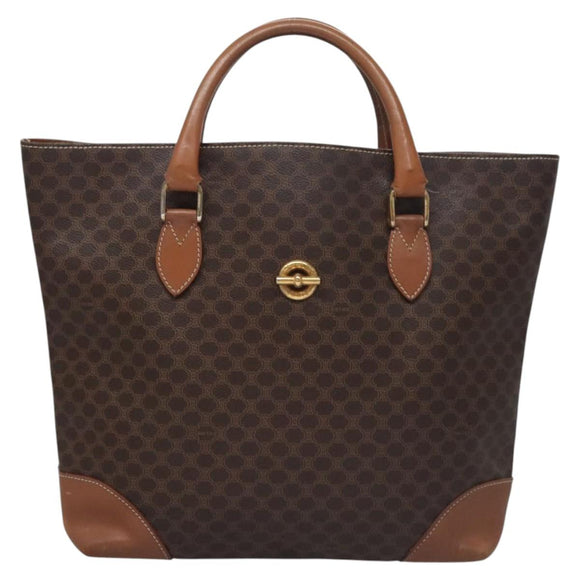 CELINE Macadam Canvas Hand Bag PVC Leather Gold Brown Auth BD816