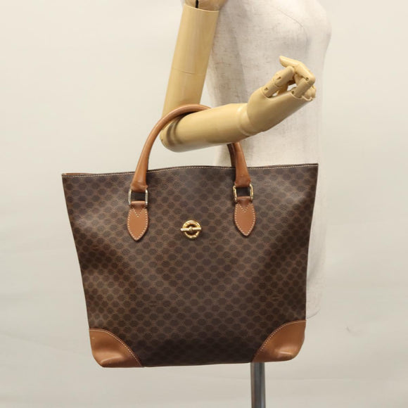 CELINE Macadam Canvas Hand Bag PVC Leather Gold Brown Auth BD816