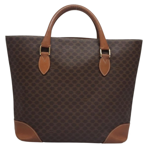 CELINE Macadam Canvas Hand Bag PVC Leather Gold Brown Auth BD816
