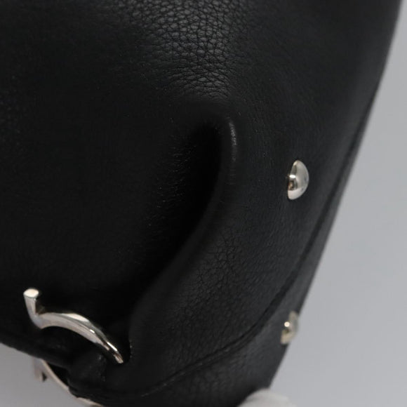 Salvatore Ferragamo Gancini Hand Bag Leather Black Silver Auth BD817