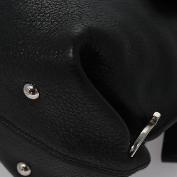 Salvatore Ferragamo Gancini Hand Bag Leather Black Silver Auth BD817