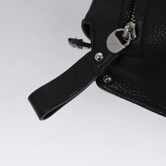 Salvatore Ferragamo Gancini Hand Bag Leather Black Silver Auth BD817