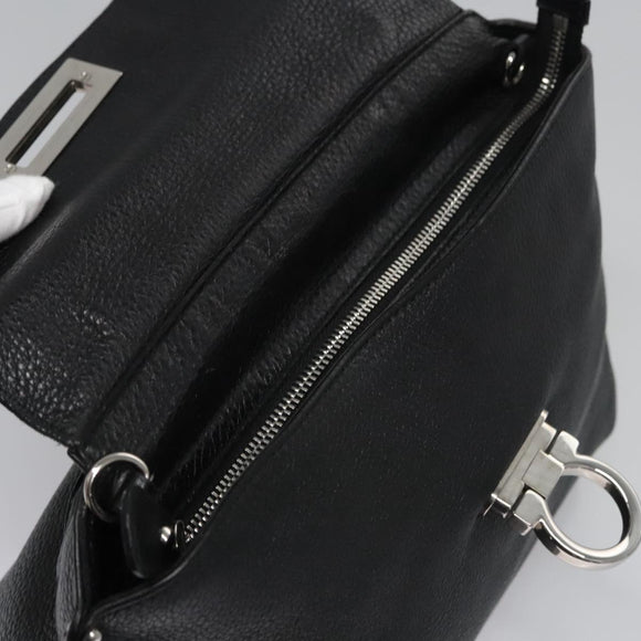 Salvatore Ferragamo Gancini Hand Bag Leather Black Silver Auth BD817