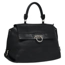 Salvatore Ferragamo Gancini Hand Bag Leather Black Silver Auth BD817-1