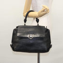 Salvatore Ferragamo Gancini Hand Bag Leather Black Silver Auth BD817-25