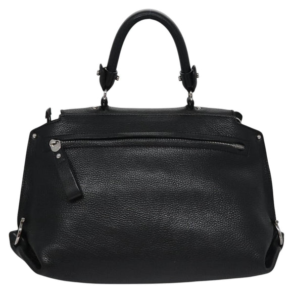 Salvatore Ferragamo Gancini Hand Bag Leather Black Silver Auth BD817