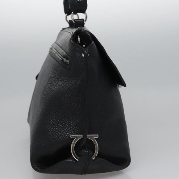 Salvatore Ferragamo Gancini Hand Bag Leather Black Silver Auth BD817