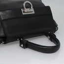 Salvatore Ferragamo Gancini Hand Bag Leather Black Silver Auth BD817-6